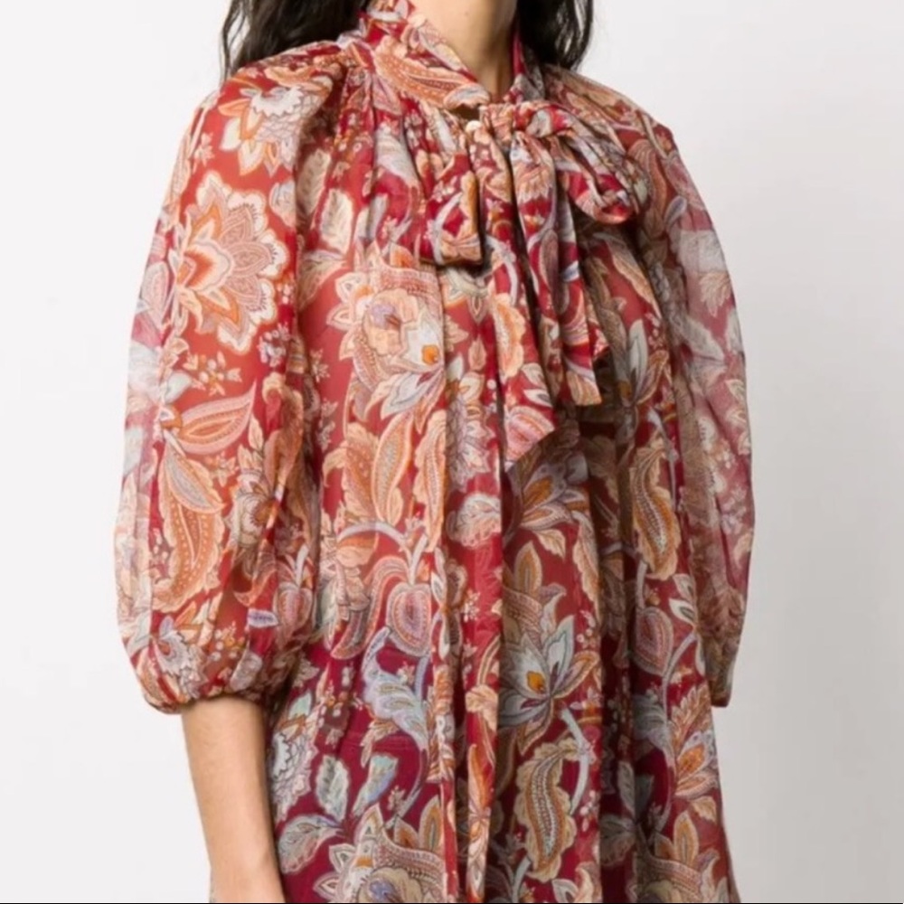 Zimmermann 100% Silk Ladybeetle Paisley Floral Tie-neck Blouse - Picture 2 of 7
